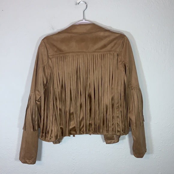 Brown Fringe Faux Suede Leather Cowboy Style Long Sleeve Coat - Picture 12 of 14